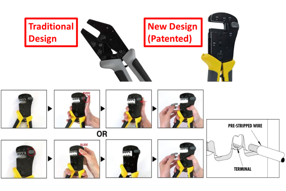 Crimper design comparison image of ZP251120.05 JPT 2.8 & MCP 2.8 connector ratchet crimper kit