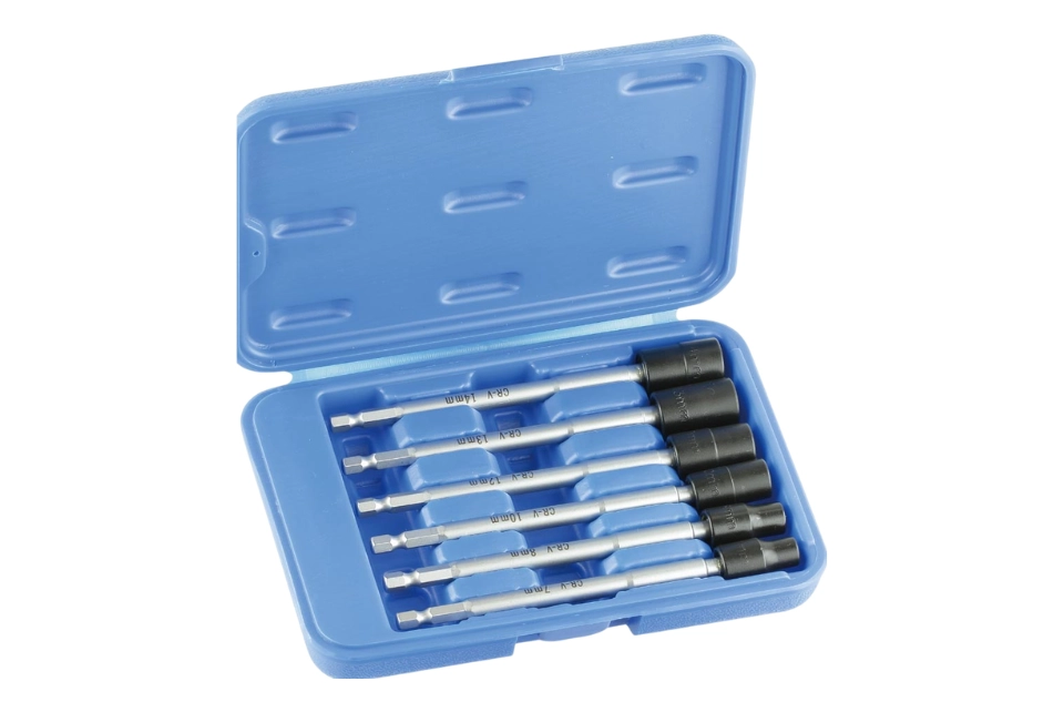 6pc 1/4"Dr. Double-Hex Universal Joint Nut-Driver Set (7-8-10-12-13-14mm)