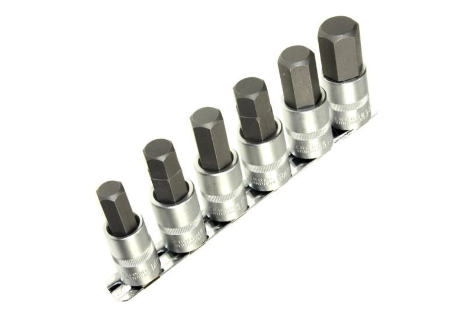 1/2" Dr. Hex Socket Bit Set - 6pcs - Knurled
