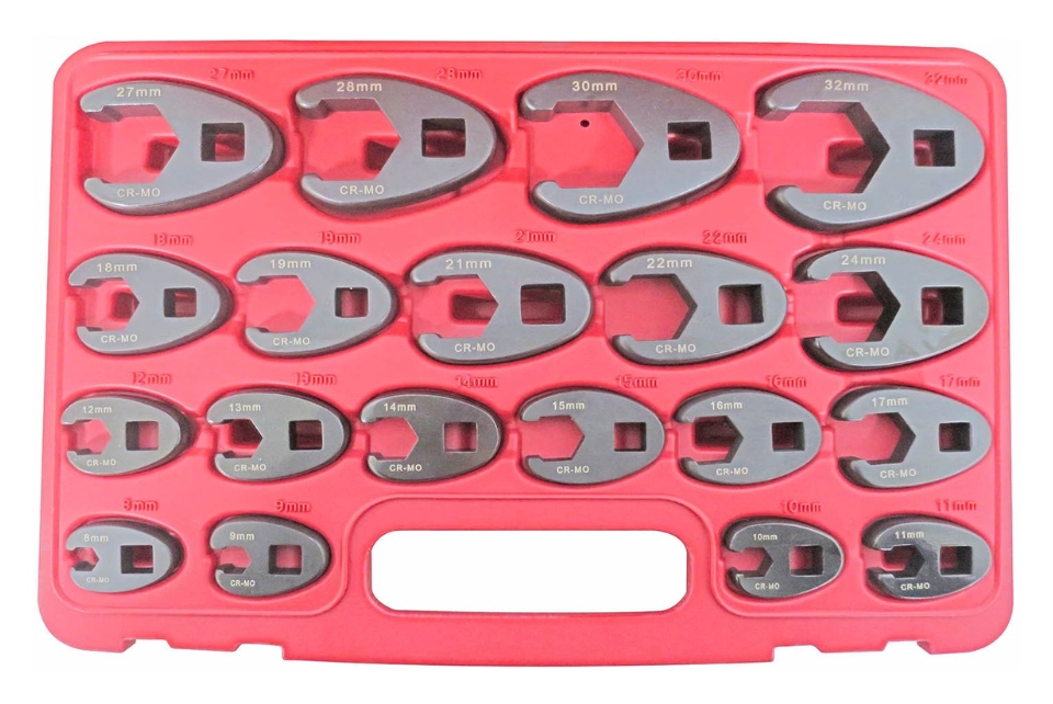 19 Pcs Professional Metric Crowfoot Wrench Set