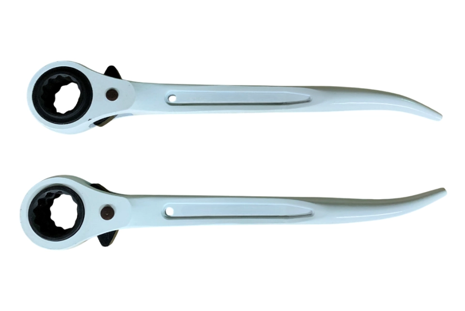 19x21mm White Short Bent Ratchet Podger, Steel, Flush Sockets