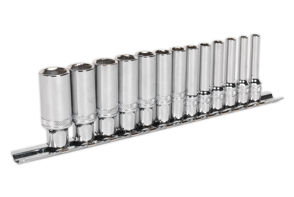 1/4"SQDR. Socket Set 13 Pcs - Deep Lock-on