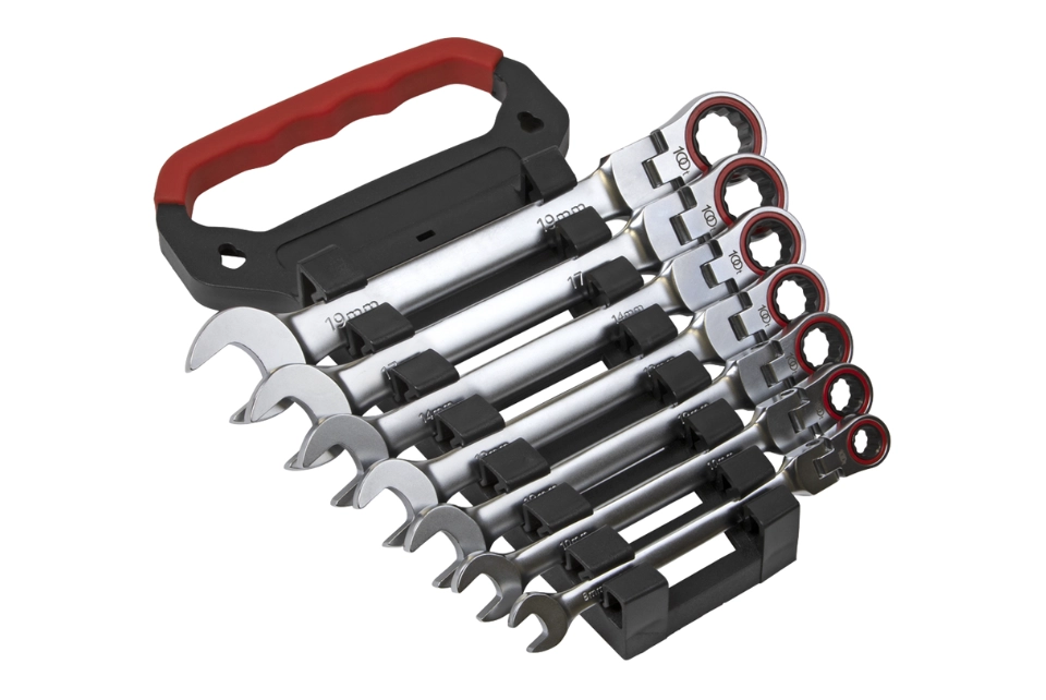 Flex-Head Ratchet Combination Spanner Set 7 Pcs Metric