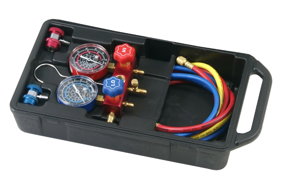 Dual R134A / R12 Manifold Gauge Set with Sight Glass