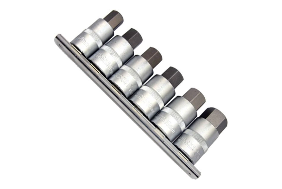 1/2" Dr. Hex Socket Bit Set - 6pcs - knurled