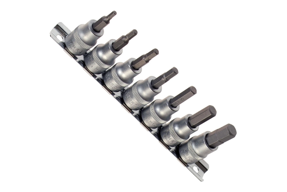 7PC-3/8" (10,0 mm) Bit Set, Knurled; Mat plated.