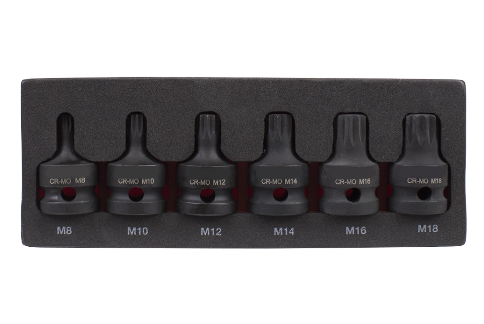Impact Spline Socket Bit Set 6 PC 1/2" Sq Drive