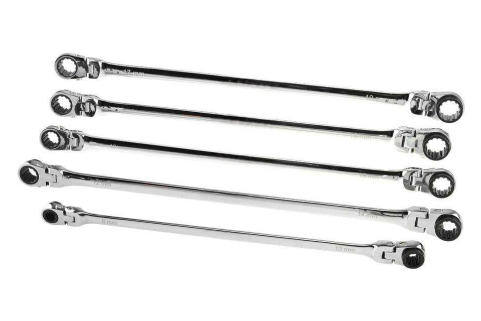Extra Long Double Box Flexible & Reversible Spline Ratchet Wrench Set