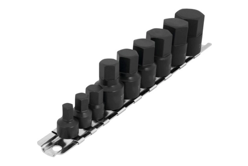 9PC 1/4" & 3/8" Dr. Stubby Impact Hex Bit Socket Set / SAE